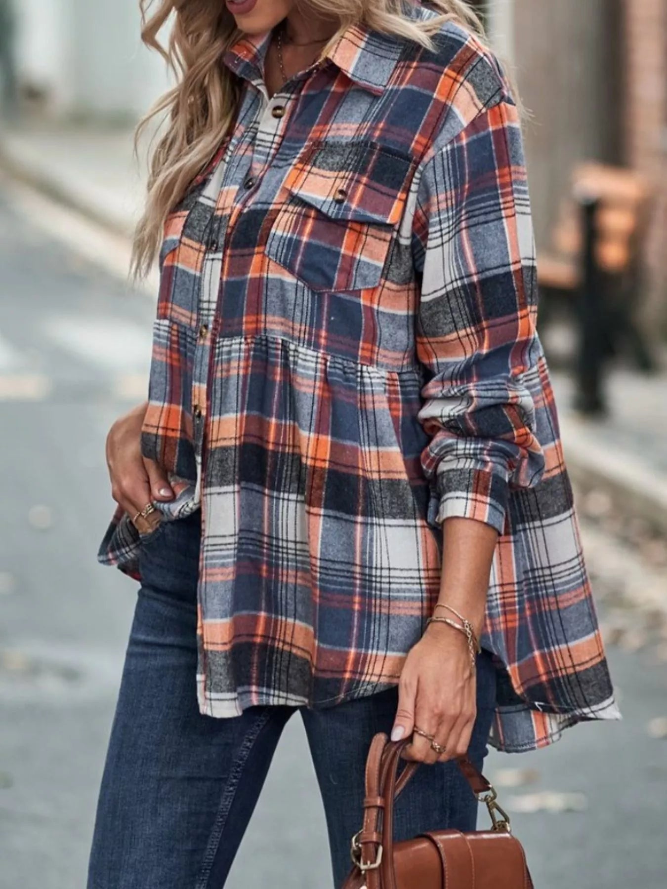 Plaid Button-Down Long Sleeve Shirt OutfitFlow
