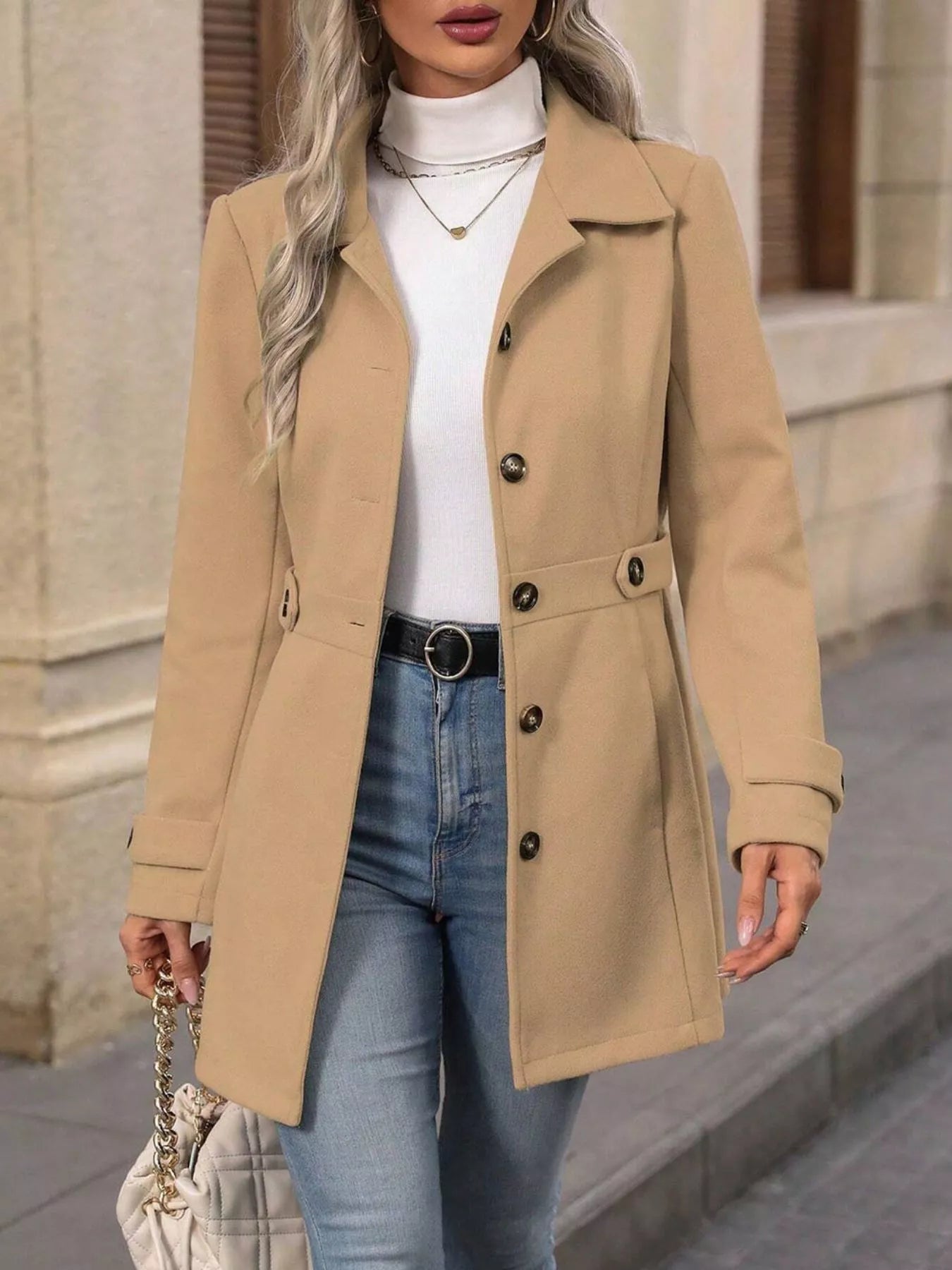 Button Up Long Sleeve Coat OutfitFlow
