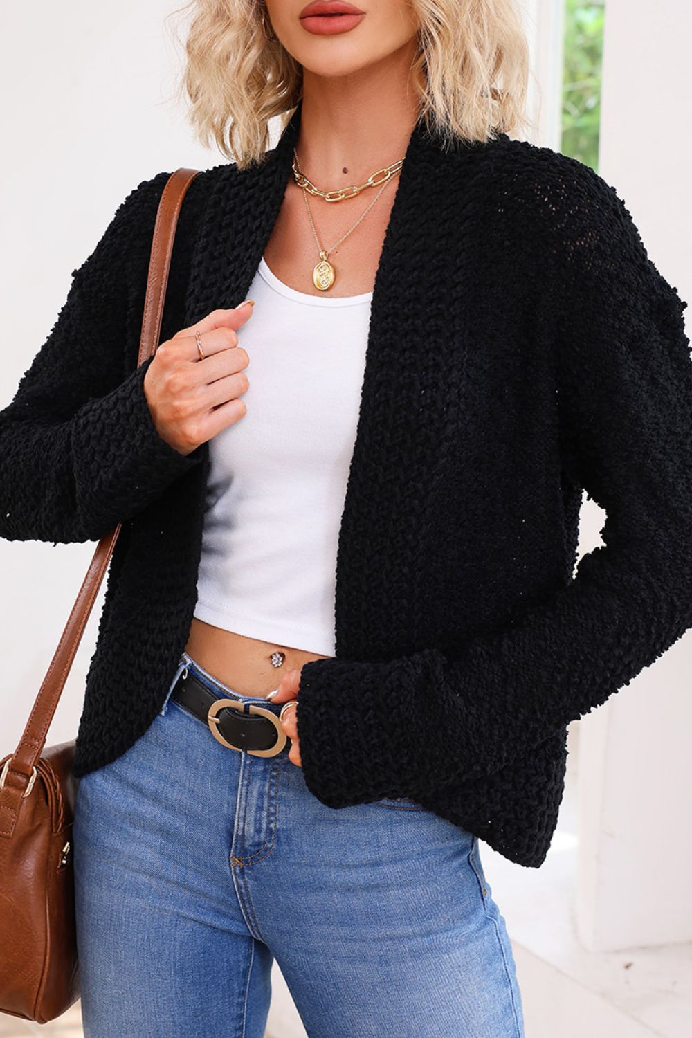 Outfit Flow - Solid Color Open Front Cardigan