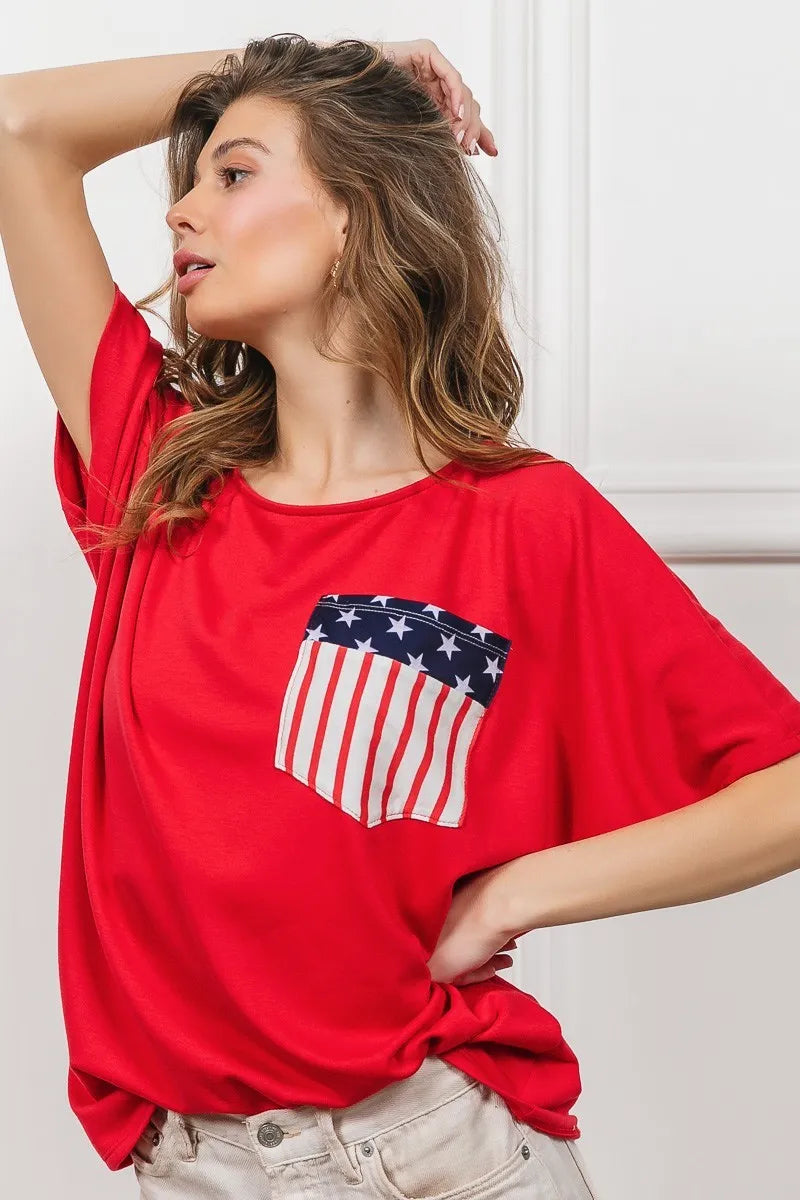 BiBi French Terry With Front Pocket Dolman Sleeves Top OutfitFlow