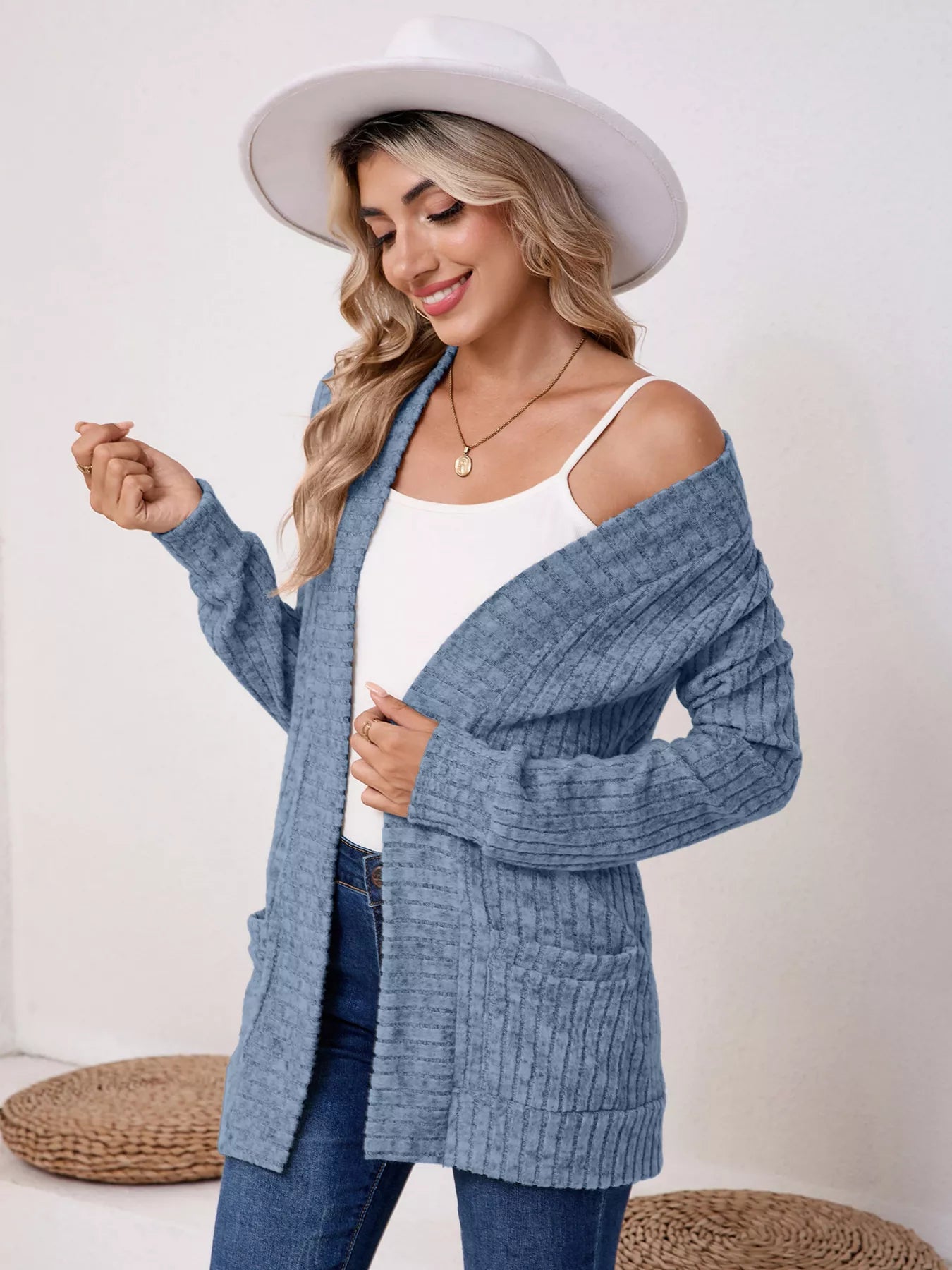 Casual Knit Open Front Cardigan OutfitFlow
