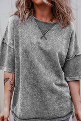 Mineral Wash Drop Shoulder Round Neck T-Shirt OutfitFlow