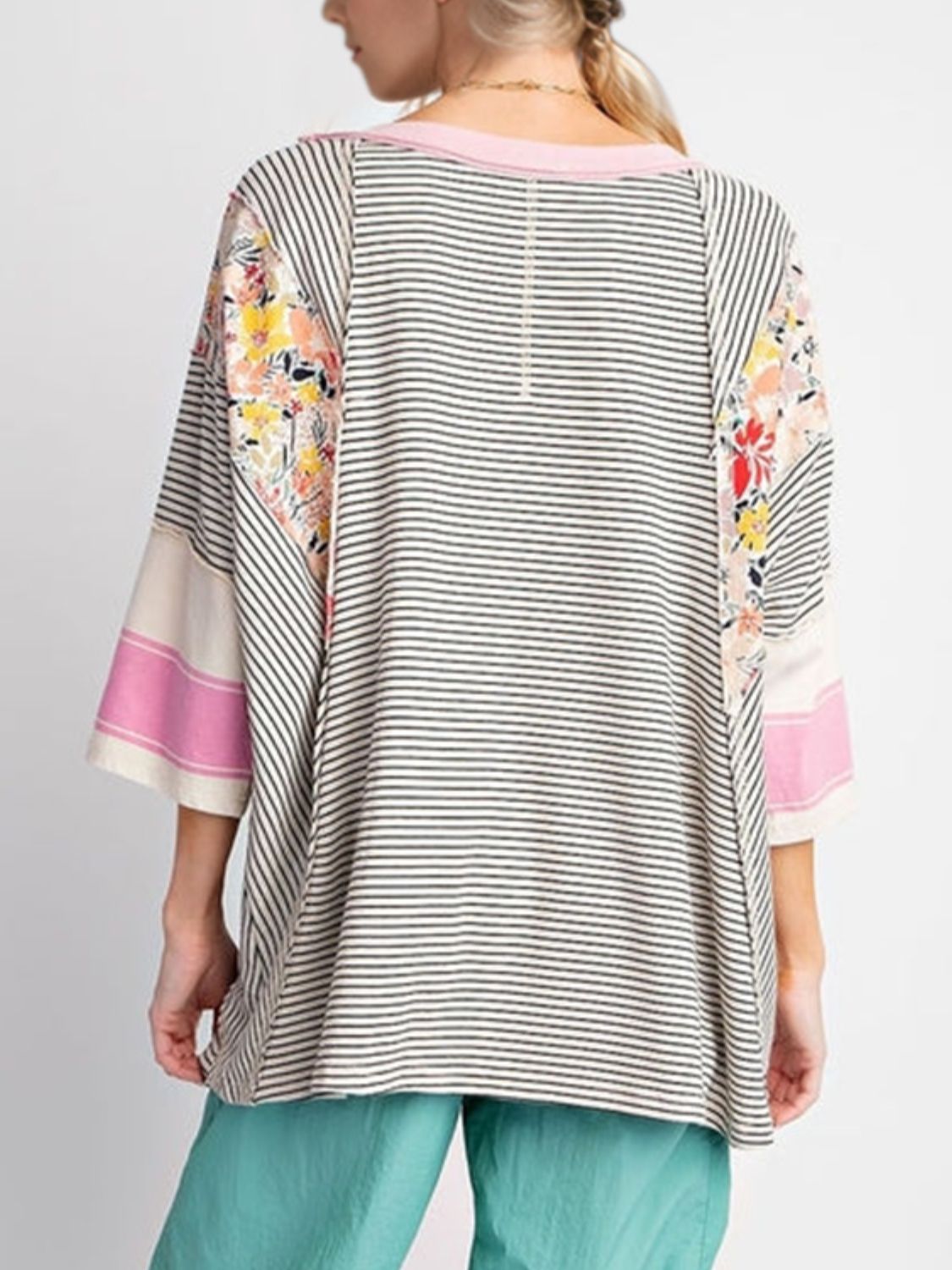 Outfit Flow - Color Block Printed Three-Quarter Sleeve Top