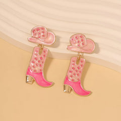 Cowgirl Boot and Hat Dangle Earrings Pink onesize OutfitFlow