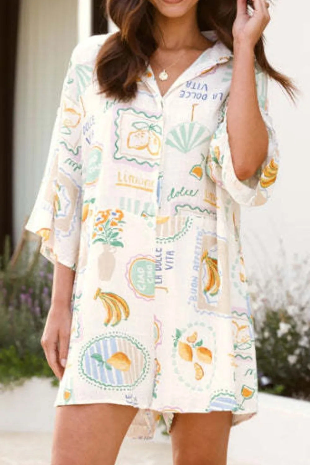 Printed 3/4 Sleeve Romper OutfitFlow