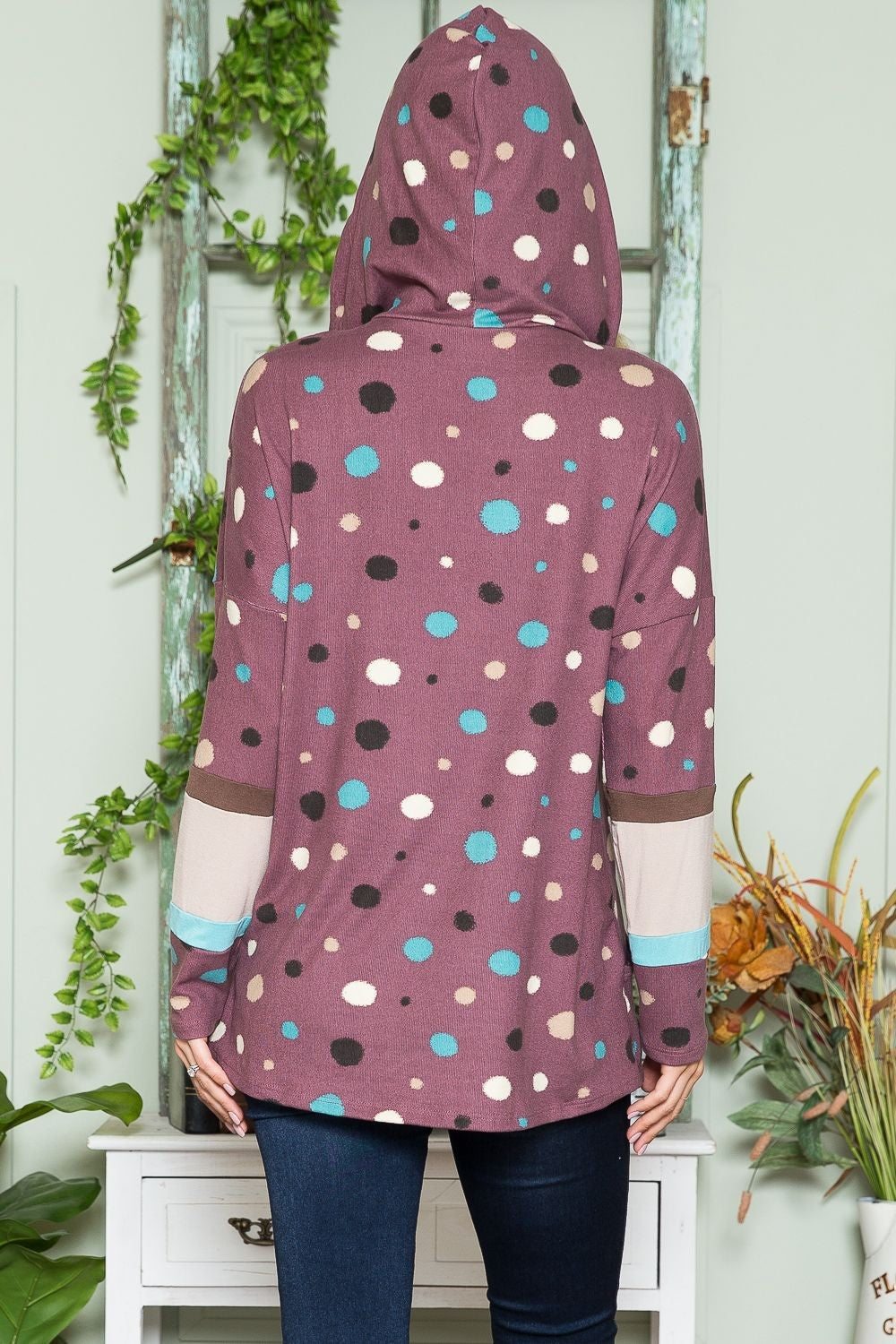 Outfit Flow - Celeste Full Size Polka Dot Drawstring Hoodie