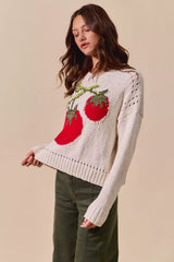 SO ME Vegetable Round Neck Long Sleeve Sweater OutfitFlow