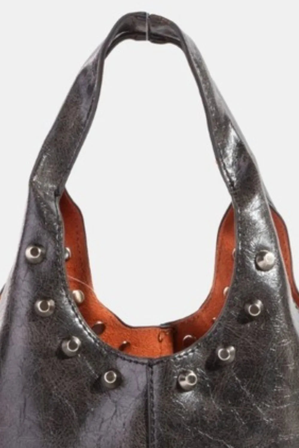 Fame Weathered Faux Leather And Studs Bucket Bag OutfitFlow