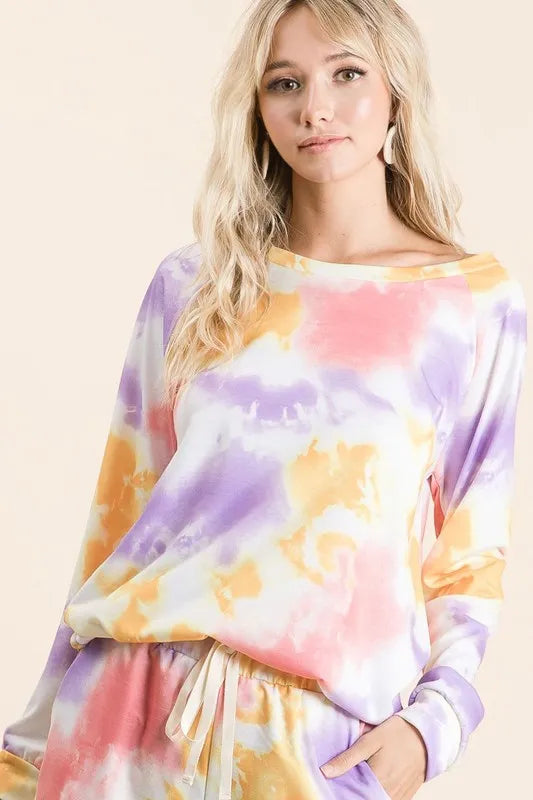 BiBi Tie Dye French Terry Top and Shorts Set OutfitFlow