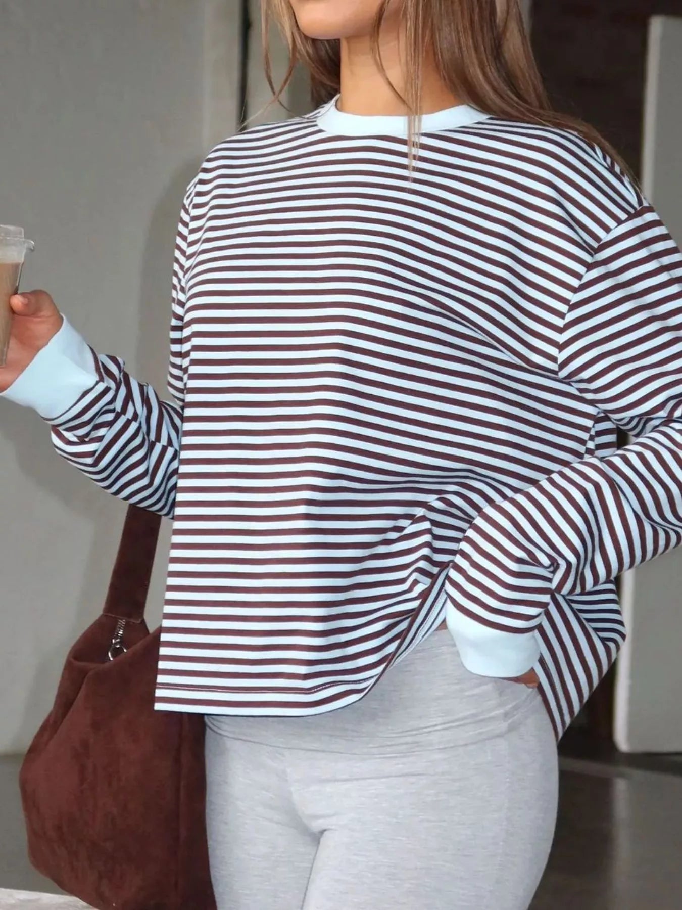 Striped Oversized Round Neck Sweatshirt OutfitFlow
