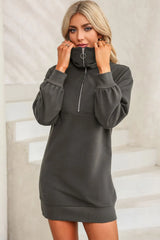 Half Zip Dropped Shoulder Mini Sweatshirt Dress OutfitFlow