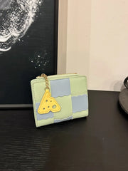 PU Leather Color Block Wallet Light Green One Size OutfitFlow