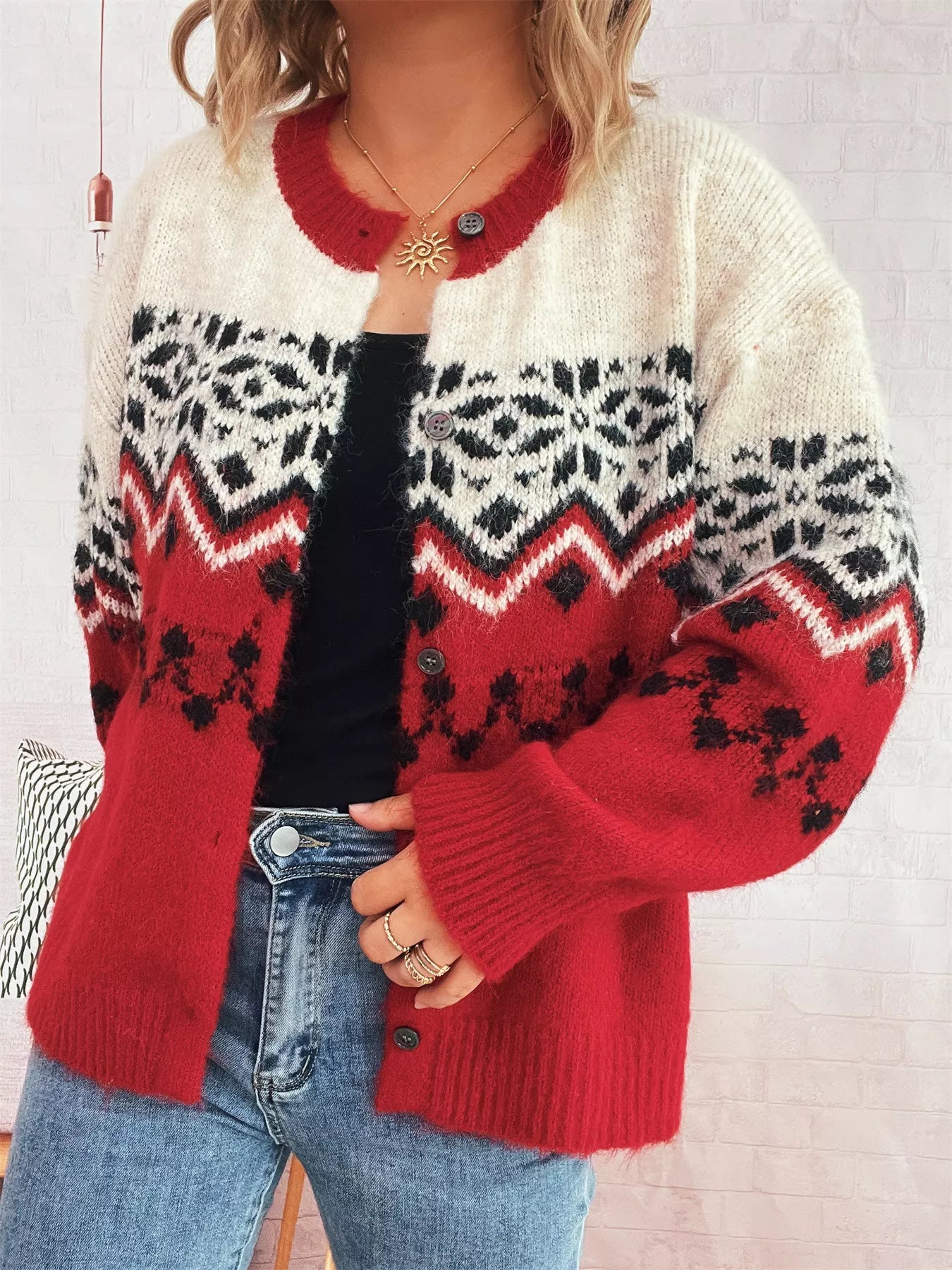 Christmas Button Up Drop Shoulder Cardigan OutfitFlow