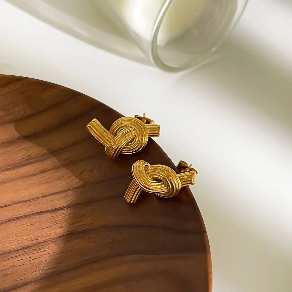 18K Gold-Plated Twisted Knot Stud Earrings OutfitFlow