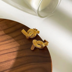 18K Gold-Plated Twisted Knot Stud Earrings OutfitFlow