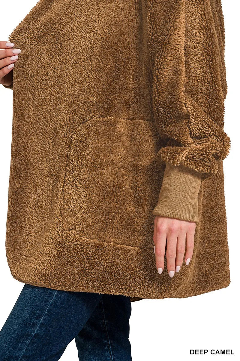 Zenana Hooded Faux Fur Jacket with Pockets Trendsi
