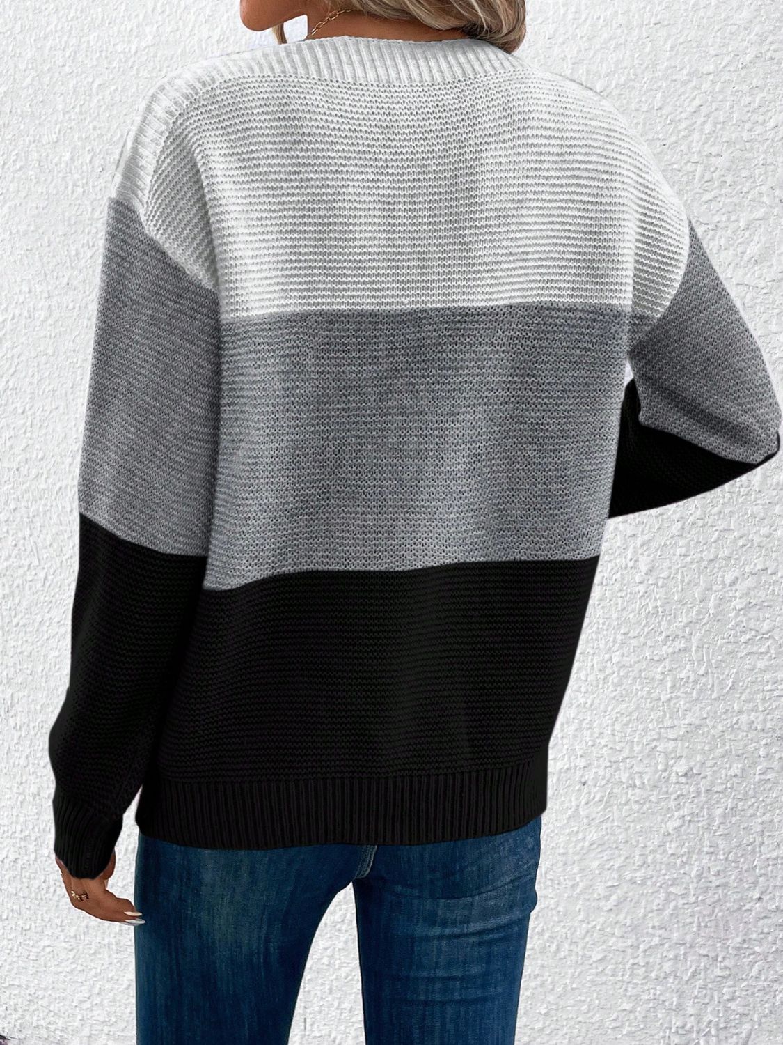 Outfit Flow - Color Block Boat Neck Sweater