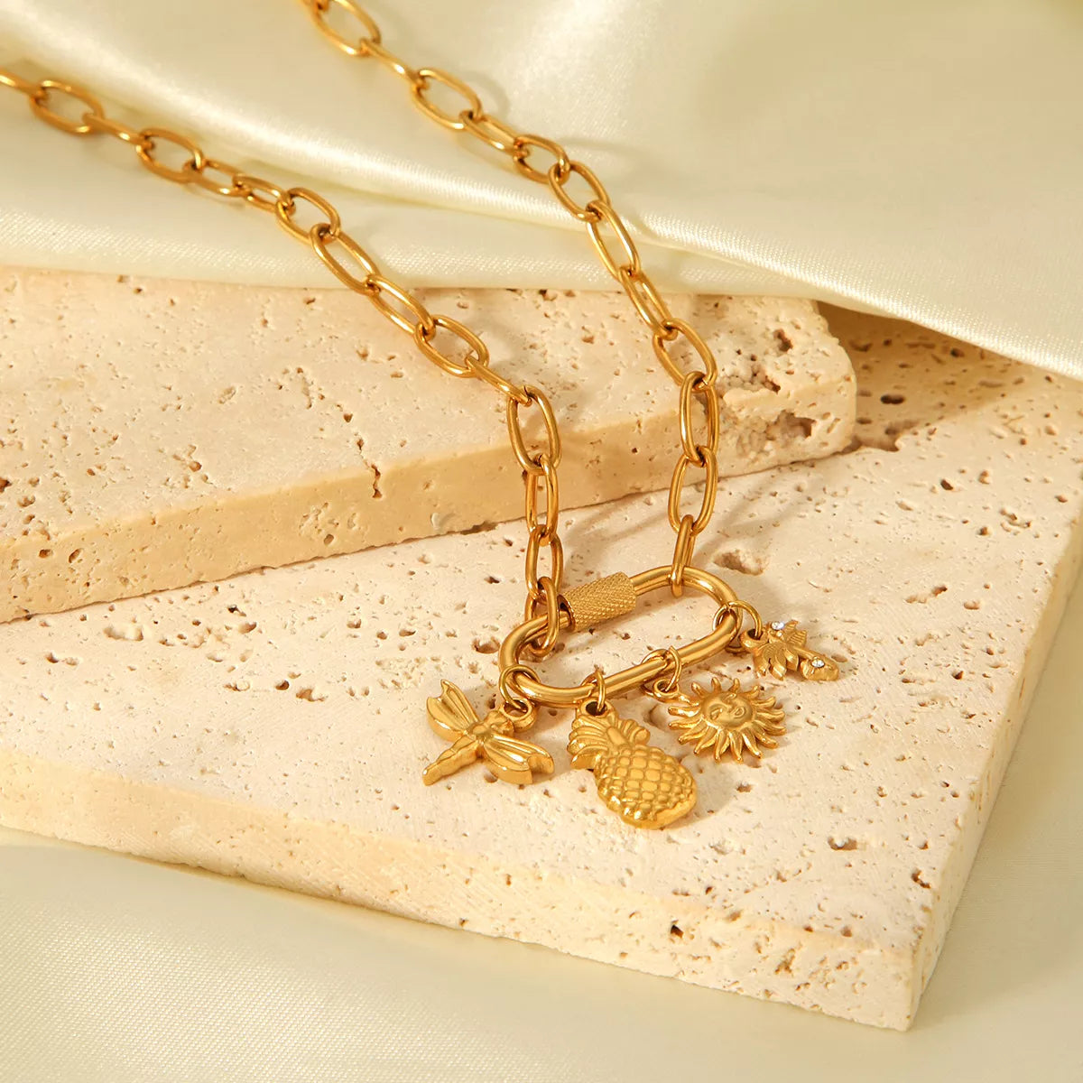 18K Gold-Plated Lock Chain Necklace OutfitFlow