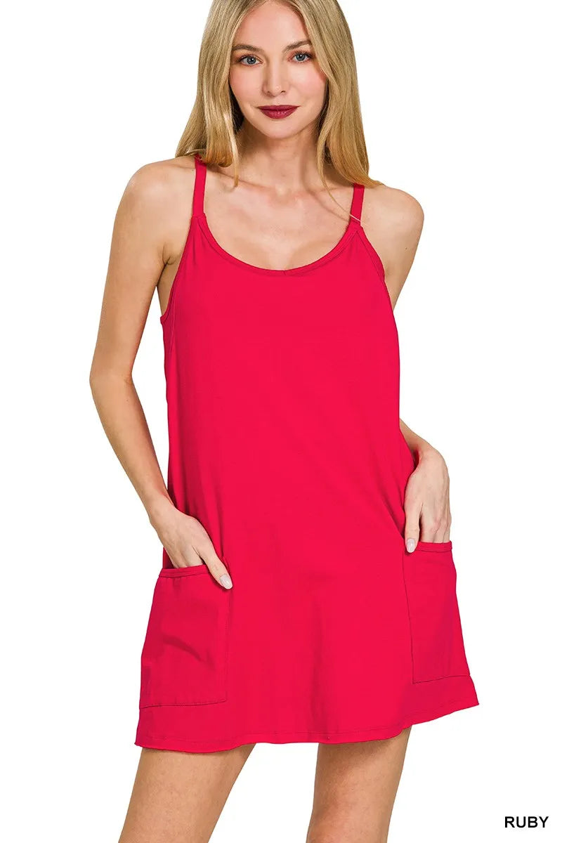 Zenana Cami Mini Dress with Built-in Romper Liner RUBY Trendsi