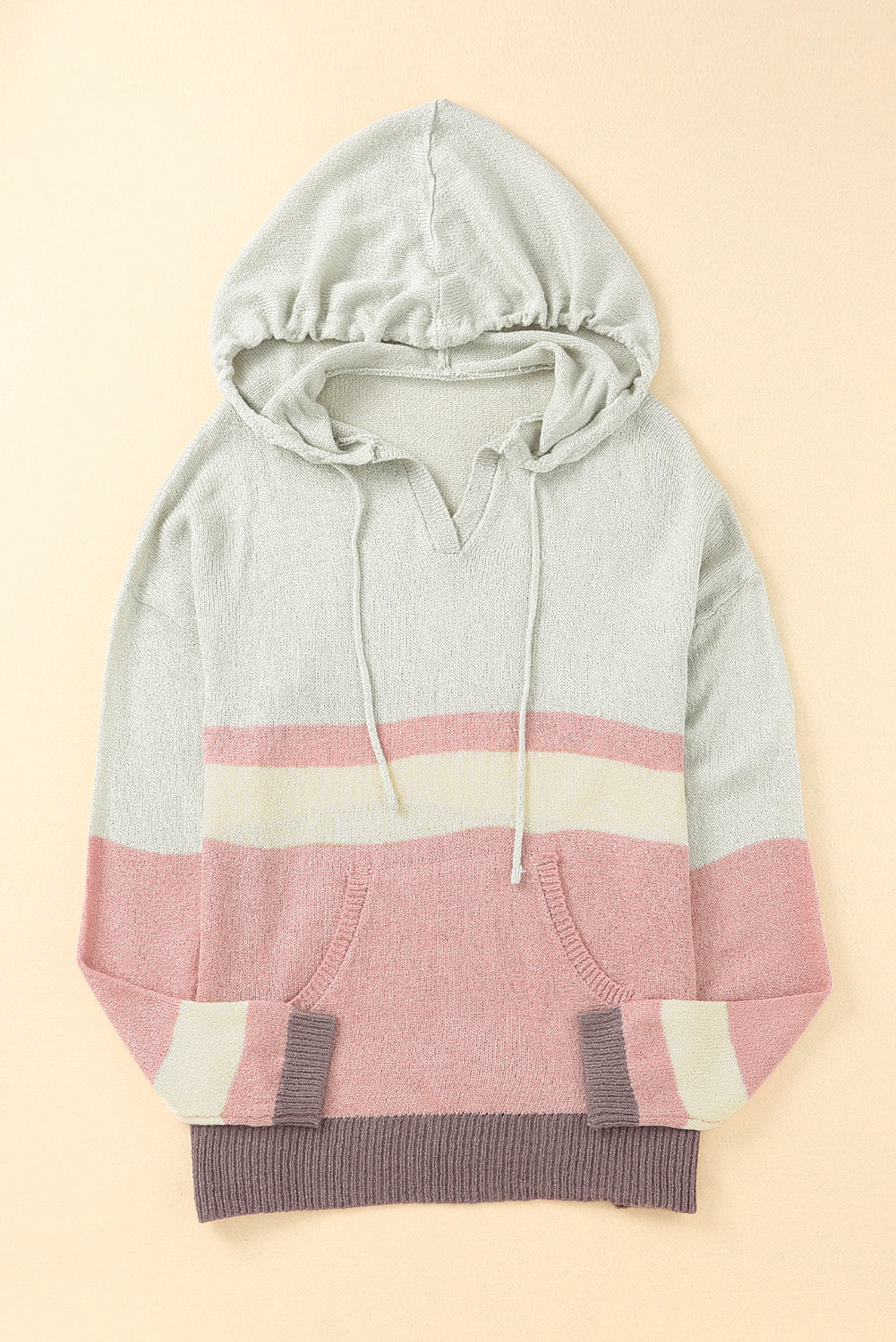 Outfit Flow - Color Block Long Sleeve Drawstring Hooded Sweater