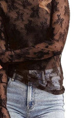 Mock Neck Long Sleeve Sheer Top OutfitFlow