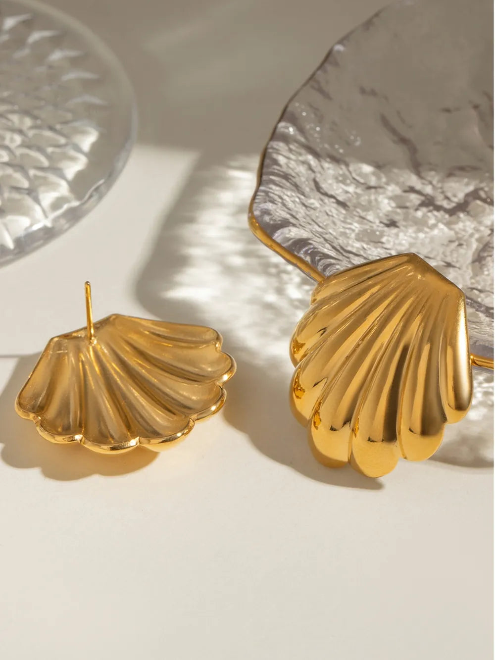 18K Gold-Plated Stainless Steel Shell Stud Earrings OutfitFlow