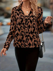 Outfit Flow - Printed Johnny Collar Long Sleeve Blouse