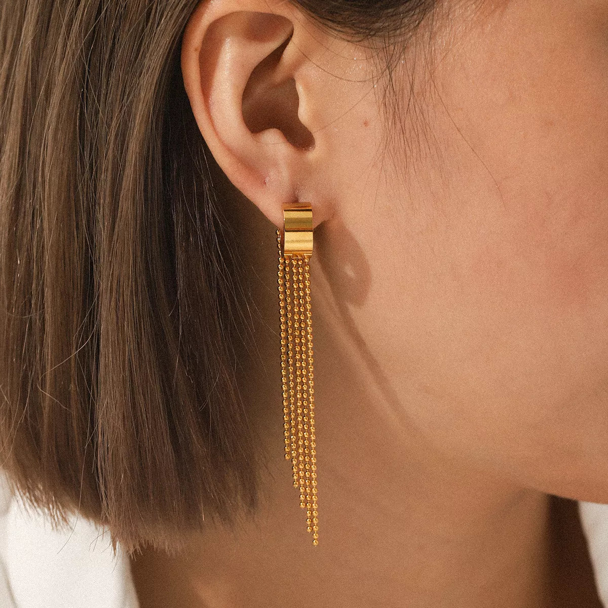 18K Gold-Plated Tassel Chain Earrings OutfitFlow