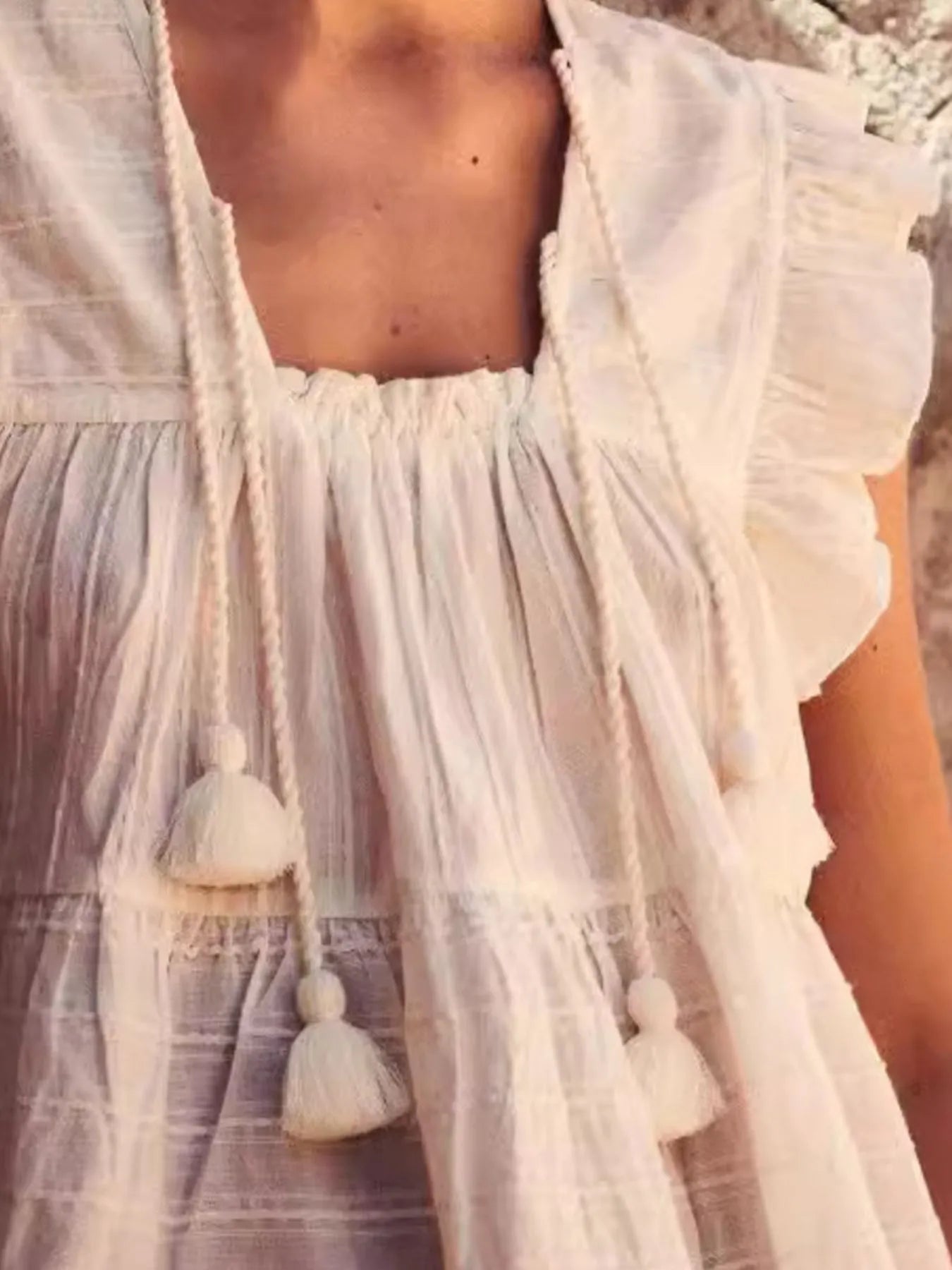Tassel Ruffled Striped Blouse OutfitFlow