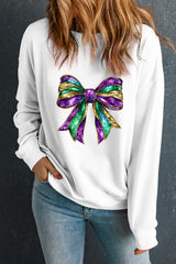 Bow Round Neck Long Sleeve Sweatshirt OutfitFlow