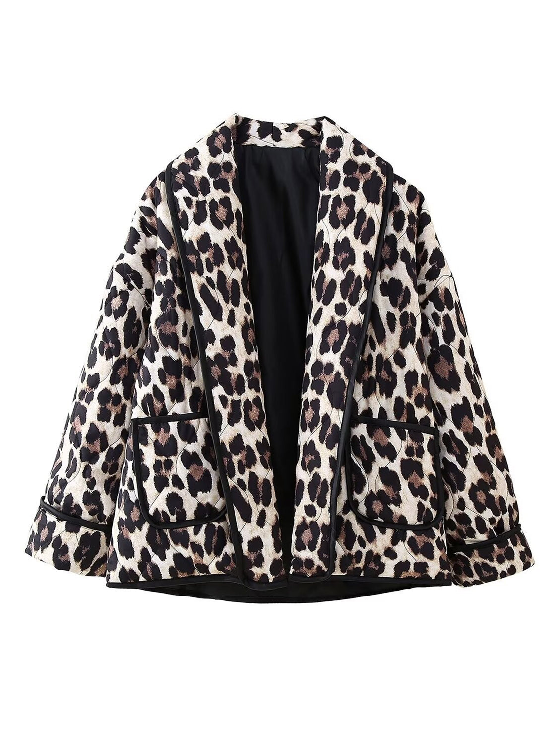 Outfit Flow - Leopard Open Front Long Sleeve Outerwear