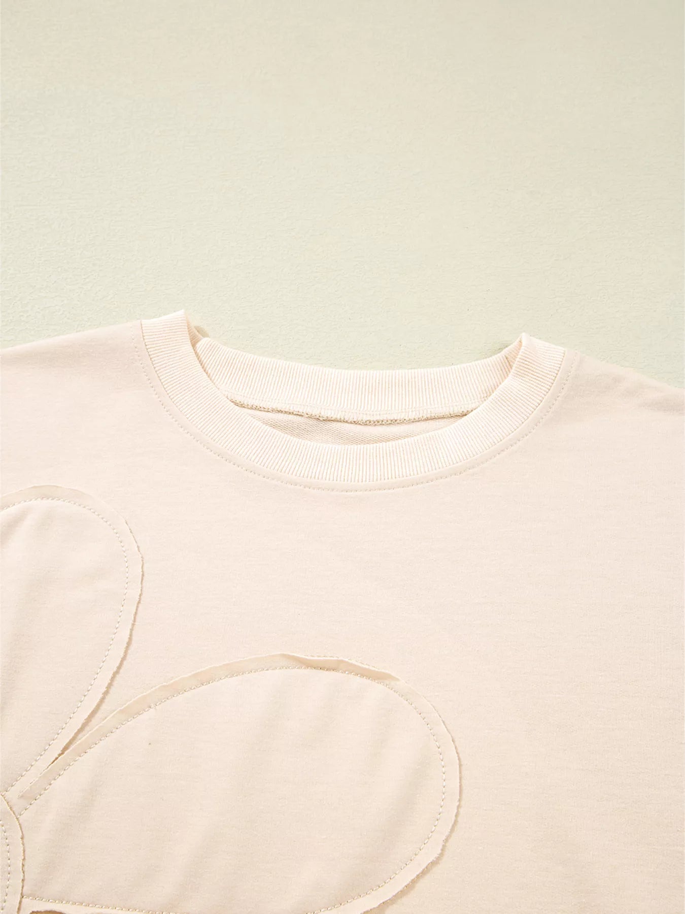 Raw Edge Flower Patch Drop Shoulder Casual Top OutfitFlow