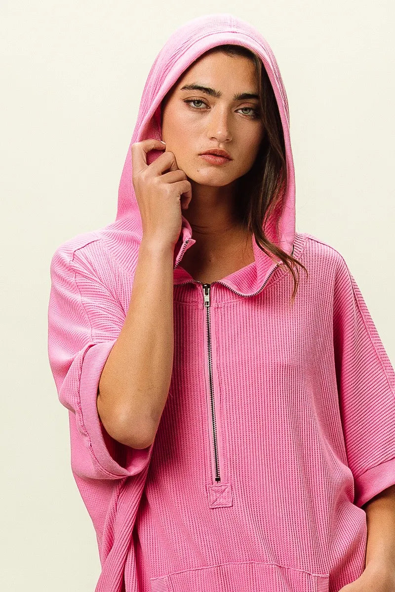 BiBi Vintage Washed Waffle Thermal Hoodie OutfitFlow