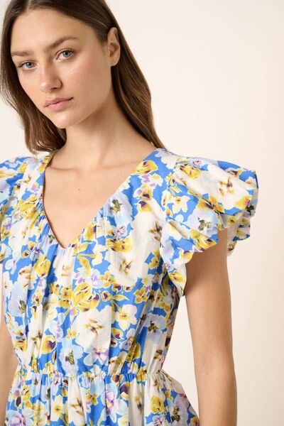Mittoshop Floral V-Neck Cap Sleeve Mini Dress OutfitFlow