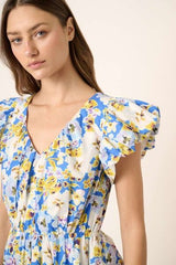 Mittoshop Floral V-Neck Cap Sleeve Mini Dress OutfitFlow