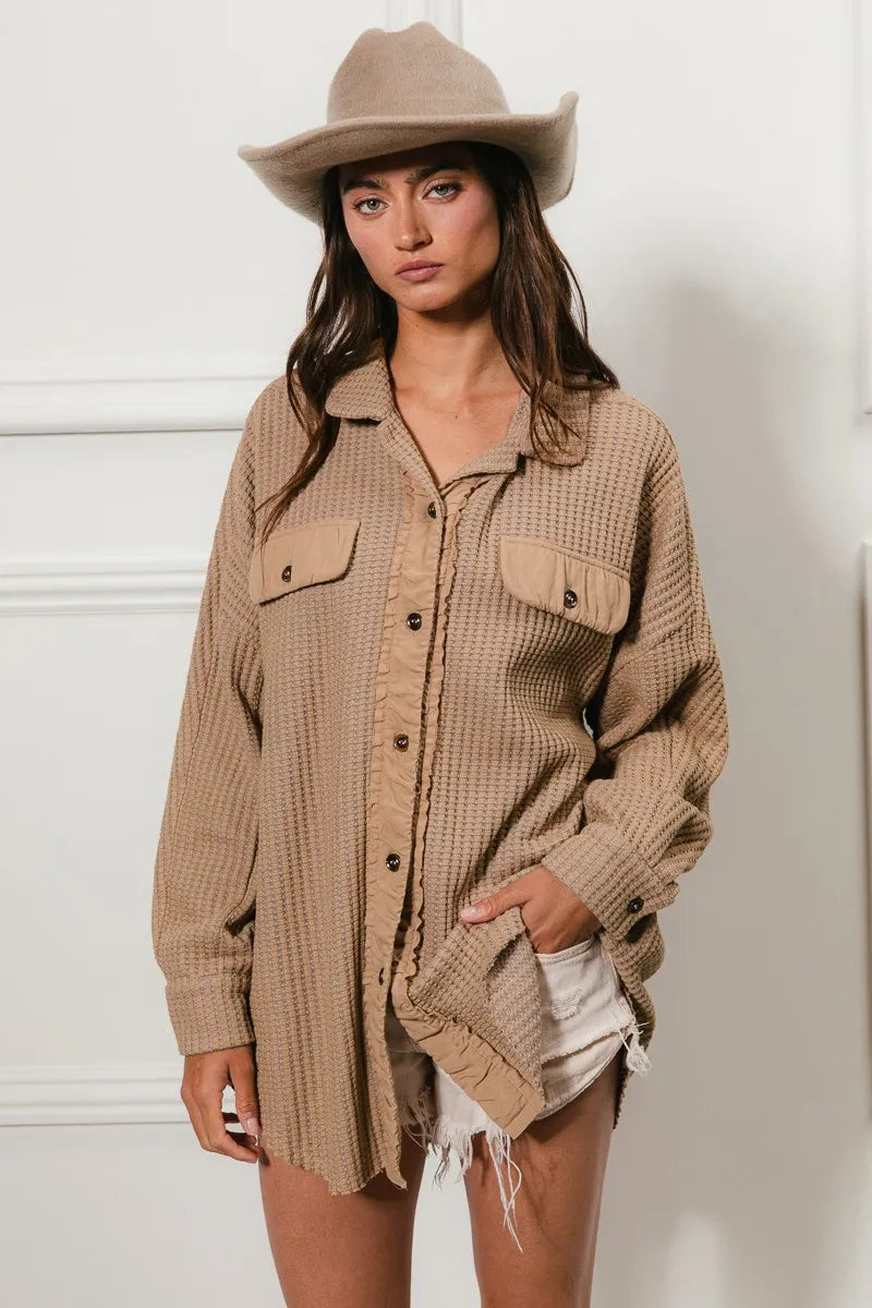 BiBi Heavy Waffle Oversized Shacket OutfitFlow