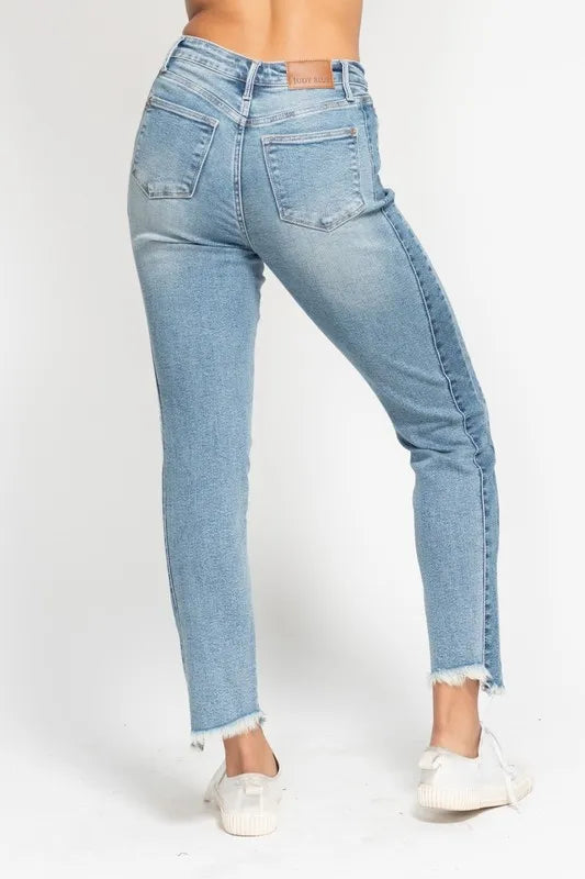 Judy Blue Full Size Vintage Wash Side Panel Detail with Fray Hem Slim Plus Size OutfitFlow