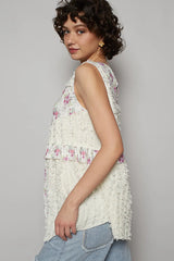 POL Floral Textured Round Neck Sleeveless Top OutfitFlow
