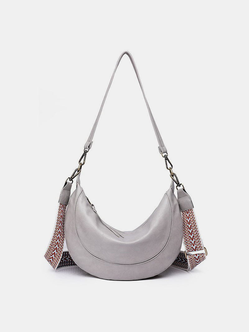 PU Leather Removable Strap Crossbody Bag Light Gray One Size OutfitFlow