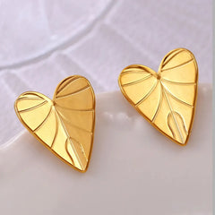 Stainless Steel Heart Leaf Stud Earring OutfitFlow