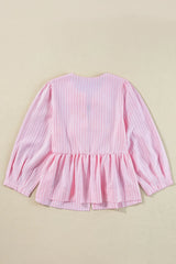 Tie Front Striped Peplum Blouse OutfitFlow