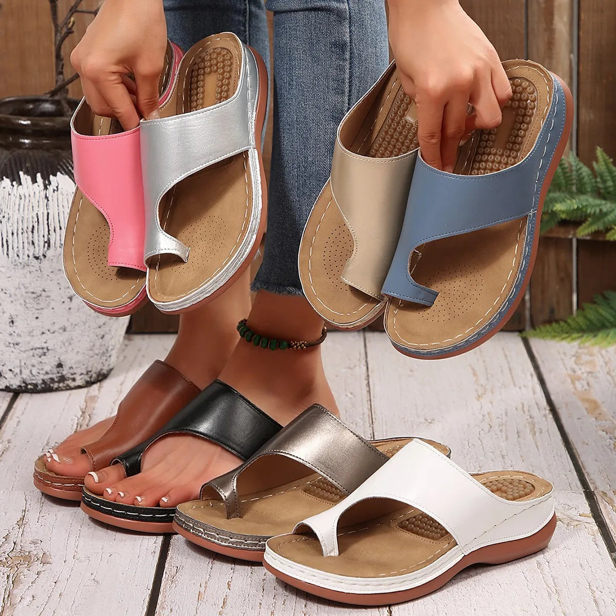 Toe Loop Flat Sandals OutfitFlow
