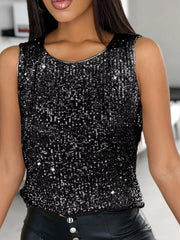 Sequin Round Neck Tank Top Black Trendsi