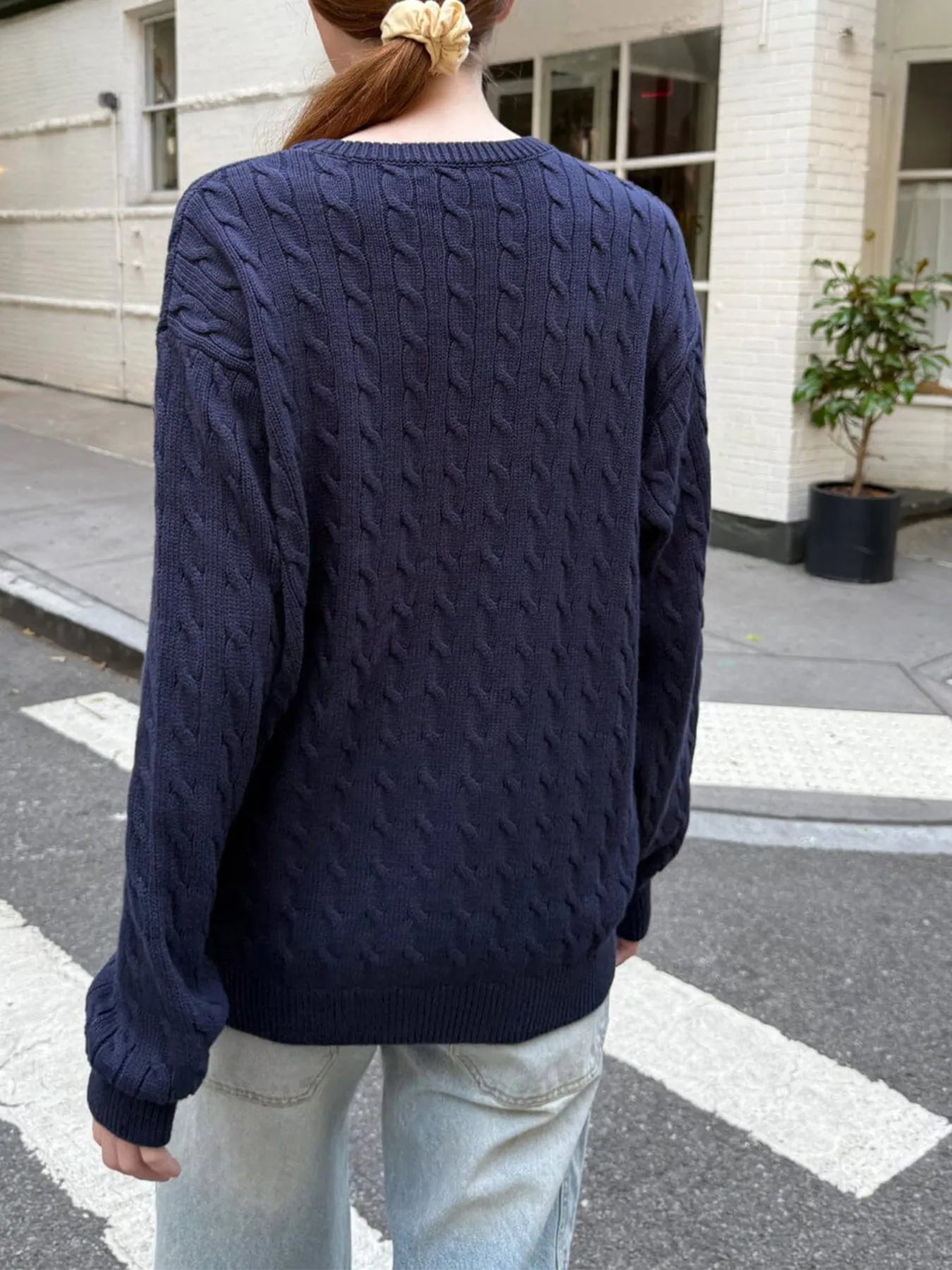 Cable-Knit Round Neck Pullover Sweater OutfitFlow