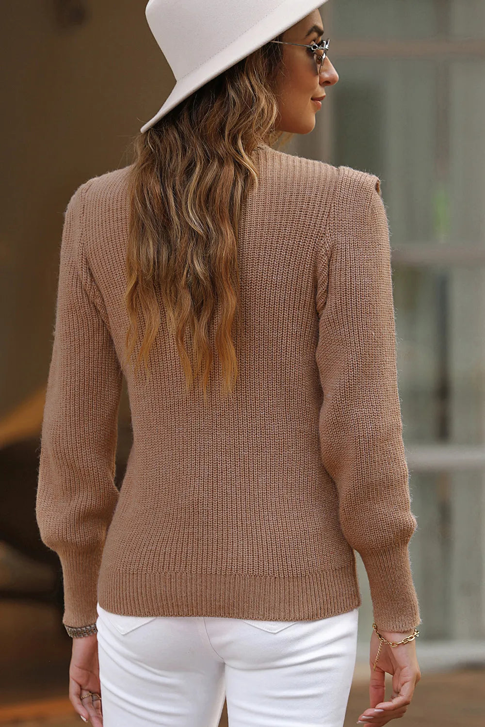 Notched Long Sleeve Sweater OutfitFlow