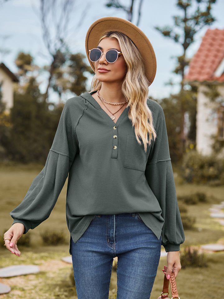 Outfit Flow - Dropped Shoulder Button-Down Hoodie