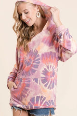 BiBi Circular Tie Dye Print Terry Hoodie with Kangaroo OutfitFlow
