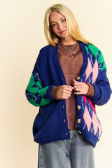 Outfit Flow - Davi & Dani Argyle V-Neck Dropped Shoulder Cardigan