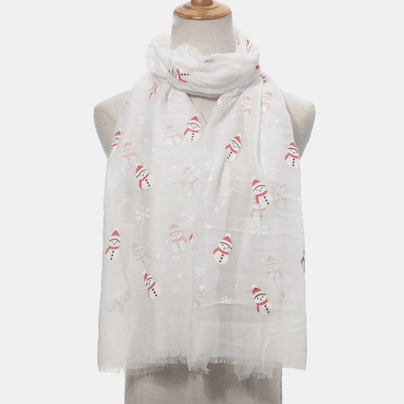 Fringe Snowman Polyester Scarf White One Size OutfitFlow