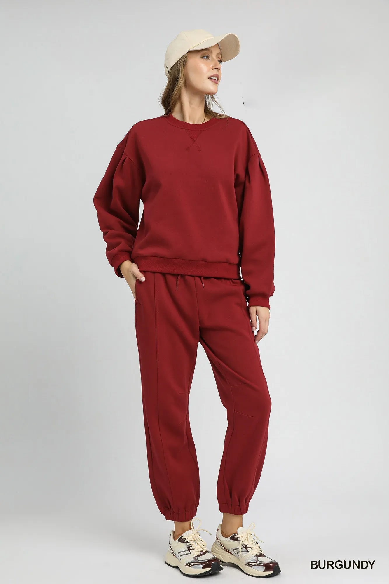 Umgee Round Neck Sweatshirt with Pleated Detail OutfitFlow
